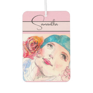 Girl Woman Pink Watercolor Aqua Beret Rose Phone Air Freshener