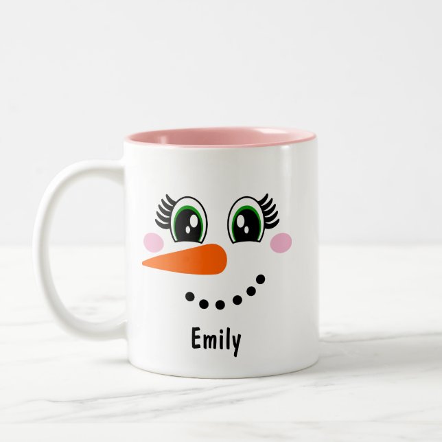 Girl/Woman Snowman Face Personalized Coffee Mug (Left)