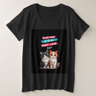 Girl/Women Black T-shirts,Cat design. Plus Size T-Shirt