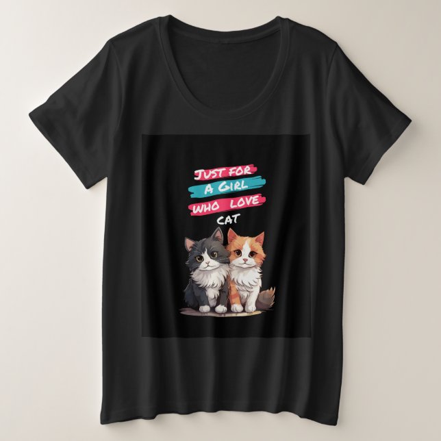 Girl/Women Black T-shirts,Cat design. Plus Size T-Shirt (Design Front)