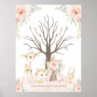 Girl Woodland 1st Birthday Thumbprint Guestbook