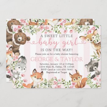 Girl Woodland Animal Baby Shower Invitation Invite by PerfectPrintableCo at Zazzle