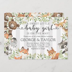 Girl Woodland Animal Baby Shower Invitation Invite