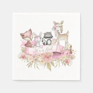 Girl Woodland Animal Baby Shower Napkins