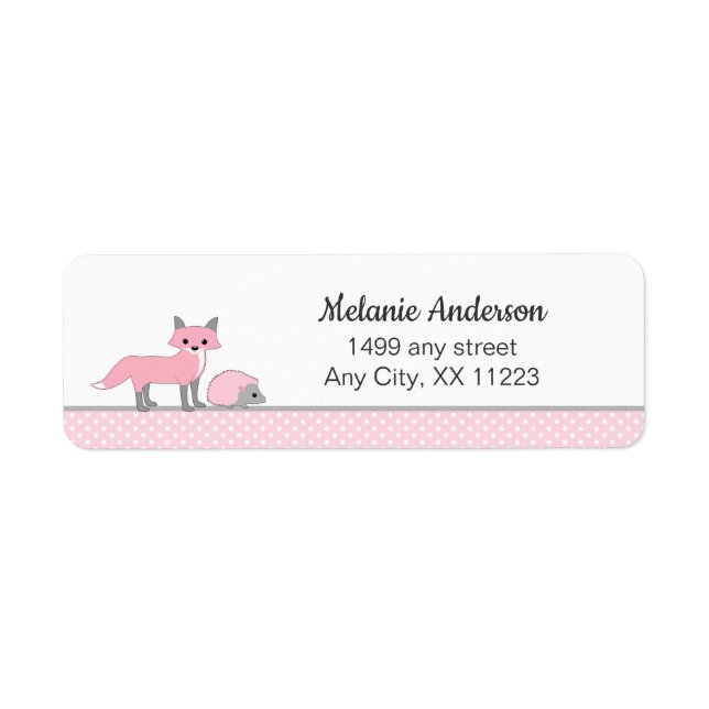 Girl woodland animal baby shower return address label (Front)