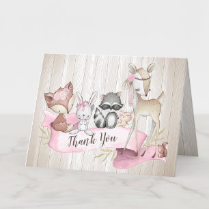 Girl Woodland Animal Friends Baby Shower Letterpress Thank You Card