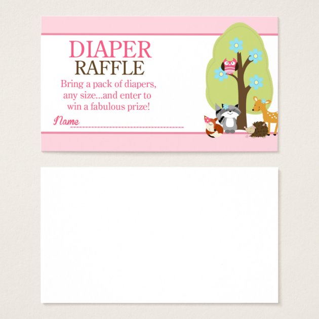 Girl Woodland Animals Baby Shower Diaper Raffle Business Card