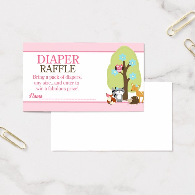 Girl Woodland Animals Baby Shower Diaper Raffle Business Card