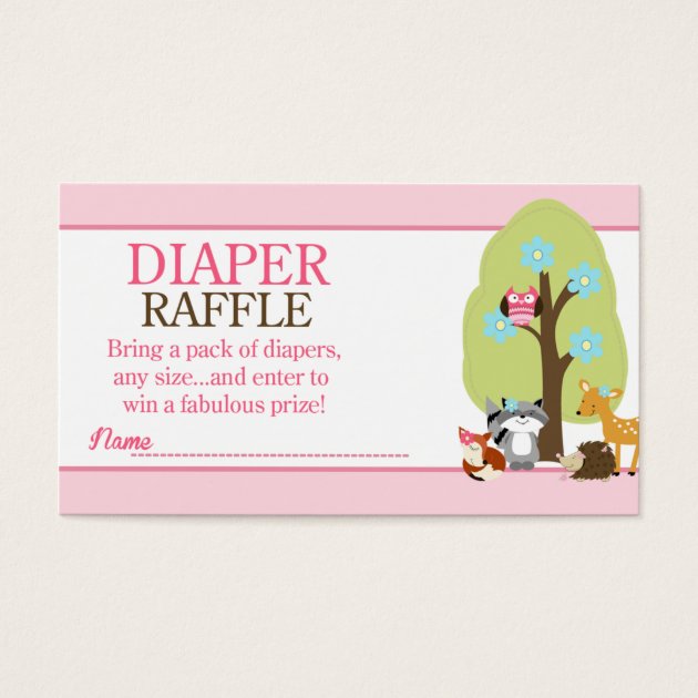 Girl Woodland Animals Baby Shower Diaper Raffle Business Card