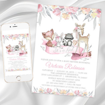 Girl Woodland Animals Baby Shower Invitation by The_Baby_Boutique at Zazzle