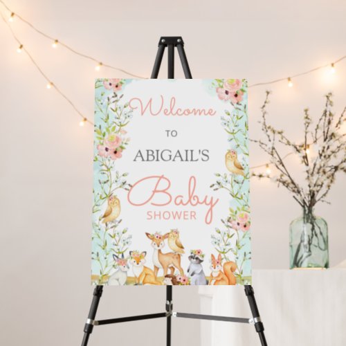 Girl Woodland Animals Baby Shower Welcome Sign