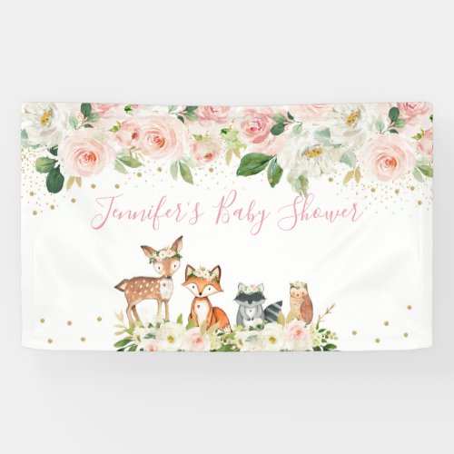 Girl Woodland Baby Shower Blush Floral Banner