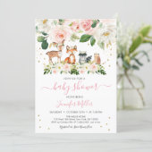 Girl Woodland Baby Shower Blush Floral Invitation (Standing Front)