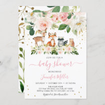 Girl Woodland Baby Shower Blush Floral Invitation