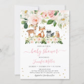 Girl Woodland Baby Shower Blush Floral Invitation (Front)