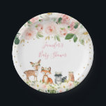 Girl Woodland Baby Shower Blush Floral Paper Plates<br><div class="desc">These baby shower paper plates feature cute woodland animals with blush pink florals and gold foil accents.</div>