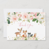 Girl Woodland Baby Shower Blush Floral Thank You