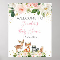 Girl Woodland Baby Shower Blush Floral Welcome Poster