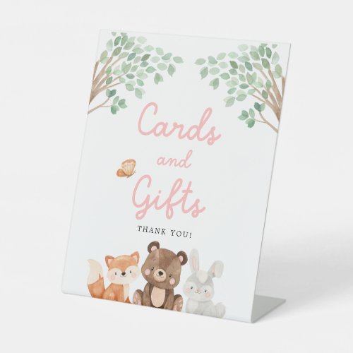 Girl Woodland Baby Shower Cards and Gifts Sign