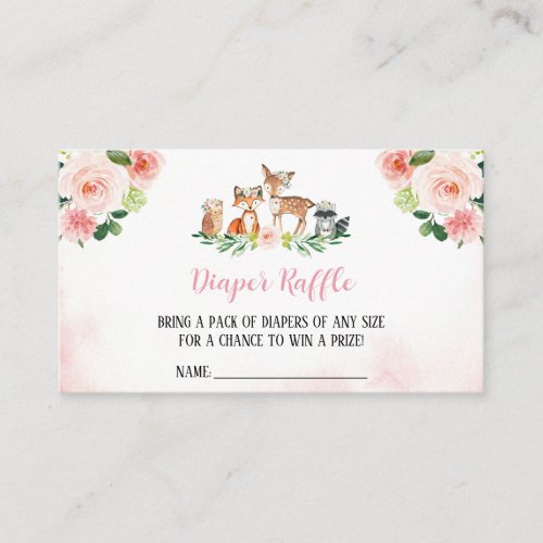 Girl Woodland Baby Shower Diaper Raffle Business Card