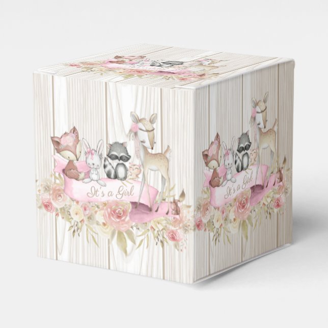 Girl Woodland Baby Shower Favor Boxes (Front Side)