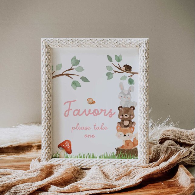 Girl Woodland Baby Shower Favors Sign Poster (Creator Uploaded)