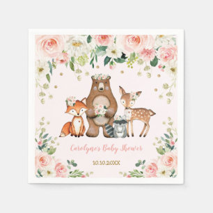 Girl Woodland Baby Shower Forest Animals Birthday Napkins
