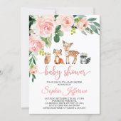 Girl Woodland Baby Shower Forest Animals Pink Rose Invitation (Front)