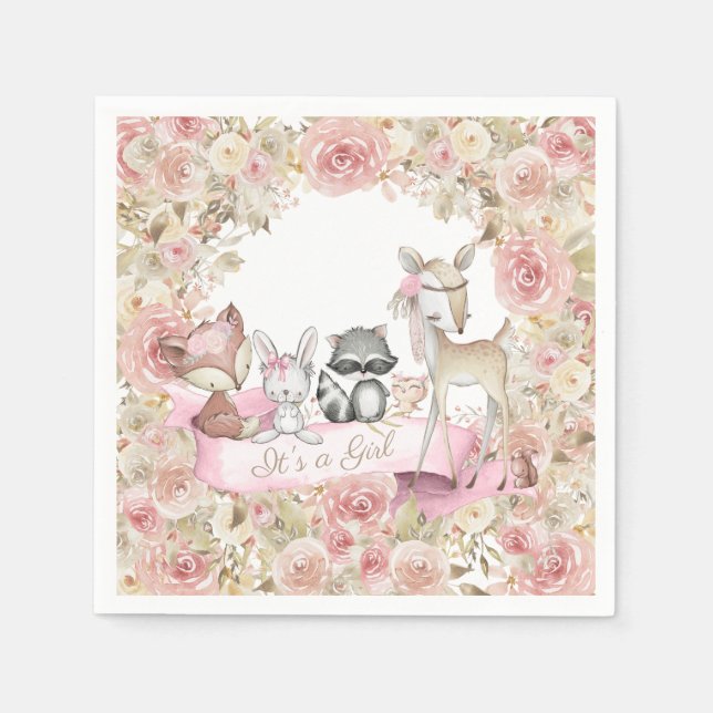 Girl Woodland Baby Shower Napkins (Front)