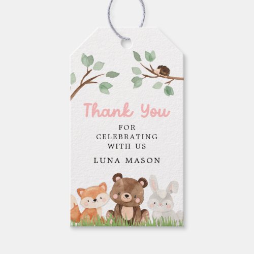 Girl Woodland Baby Shower Thank you Favor Tag