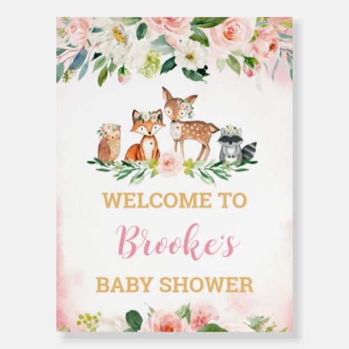 Girl Woodland Baby Shower Welcome Sign