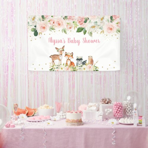Girl Woodland Blush Floral Baby Shower Banner