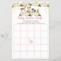 Girl Woodland Blush Floral Baby Shower Bingo Game