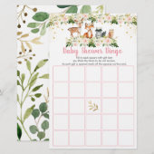 Girl Woodland Blush Floral Baby Shower Bingo Game (Front/Back)