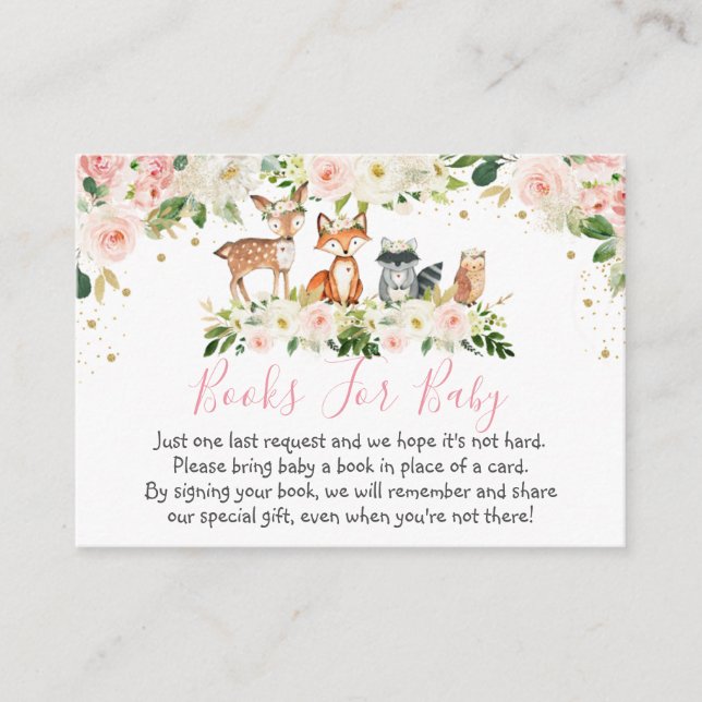 Girl Woodland Blush Floral Book Request Cards (Front)