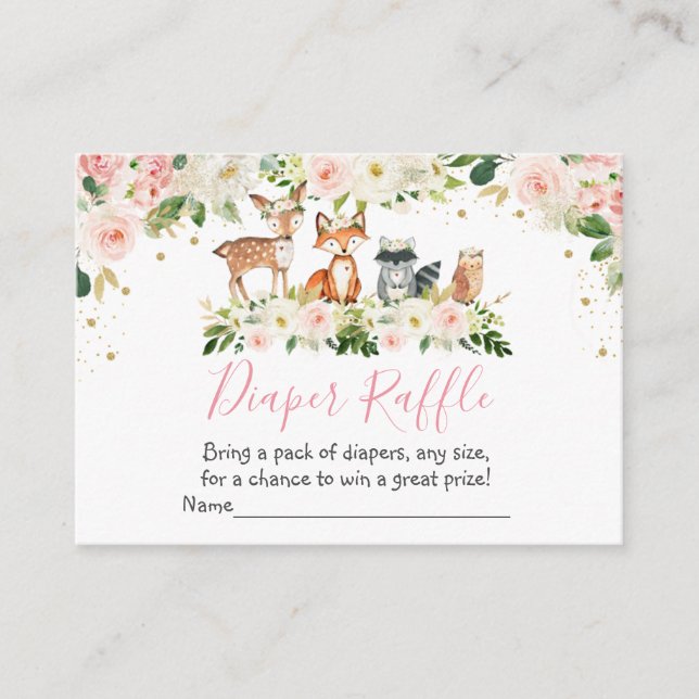 Girl Woodland Blush Floral Diaper Raffle Cards (Front)
