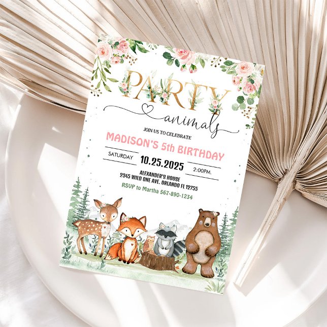 Girl Woodland Creatures Birthday Invitation (Creator Uploaded)