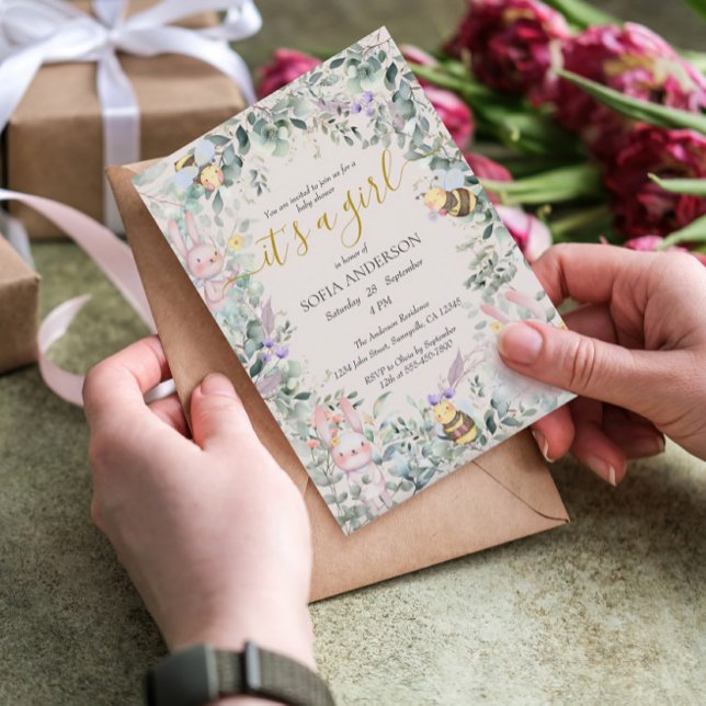 Girl Woodland Cute Animals Baby Shower Invitation (Creator Uploaded)