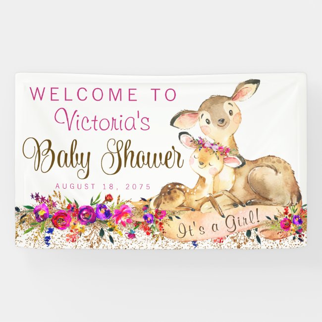 Girl Woodland Deer Baby Shower Banner
