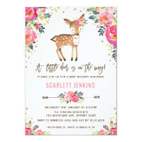 Girl Woodland Deer Baby Shower Invitation Floral