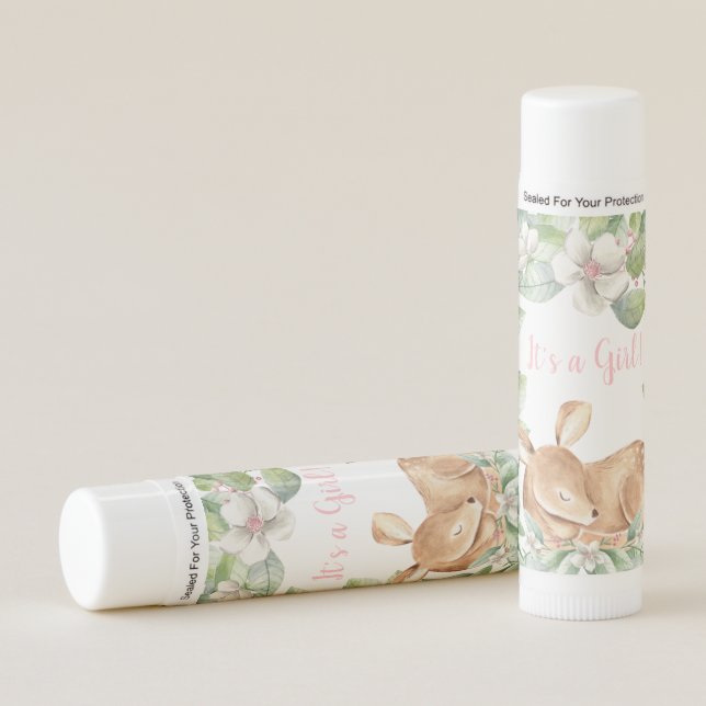 Girl Woodland Deer Baby Shower Lip Balm Favors (Front)