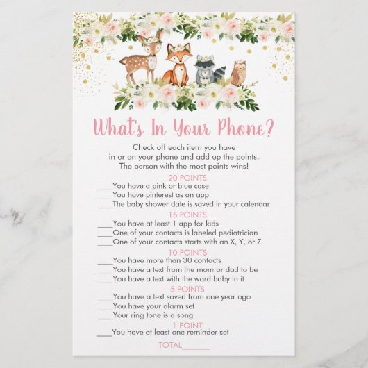 Girl Woodland Floral What's In Your Phone Game (Front)
