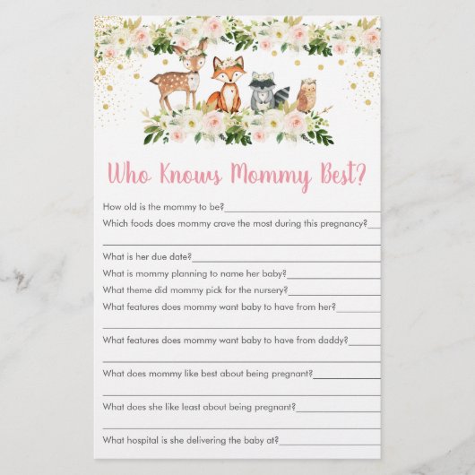 Girl Woodland Floral Who Knows Mommy Best Game (Front)