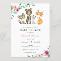 Girl Woodland Forest Animal Baby Shower Invitation