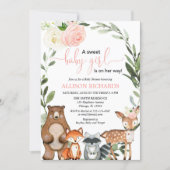 Girl woodland greenery blush floral baby shower invitation (Front)