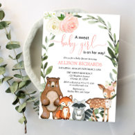 Girl woodland greenery blush floral baby shower invitation