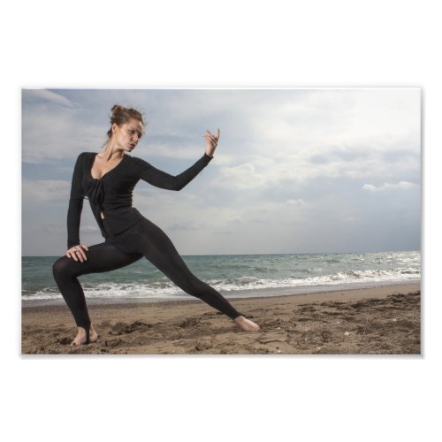 Girl working out in Beach in Black spandex wear Photo Print
