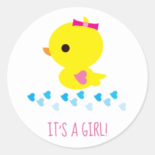 Girl Yellow Duckie Cartoon Gender Reveal Classic Round Sticker