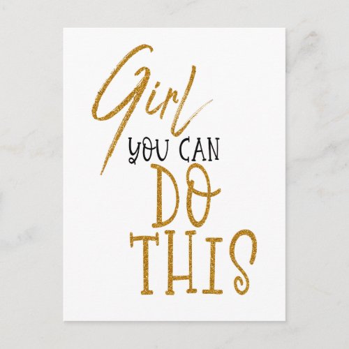 Girl You Can Do This Encouraging Quote Gold Black Postcard
