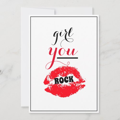 Girl You ROCK Nice Gesture Girls Red Lips Script Thank You Card